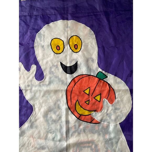 Rare Vintage 90’s  Halloween Jack-O-Lantern Embroidered Garden Flag Ghost - Picture 3 of 4